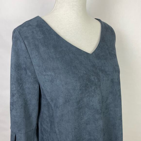 Soft Surroundings | Izzy Dark Blue Faux Vegan Suede Feminine Flouncy Top - Picture 4 of 10